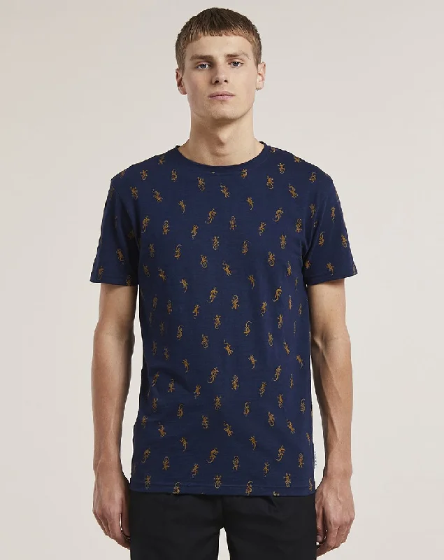 Office Outfits GIDA LIZARD PRINT MENS T-SHIRT | NAVY