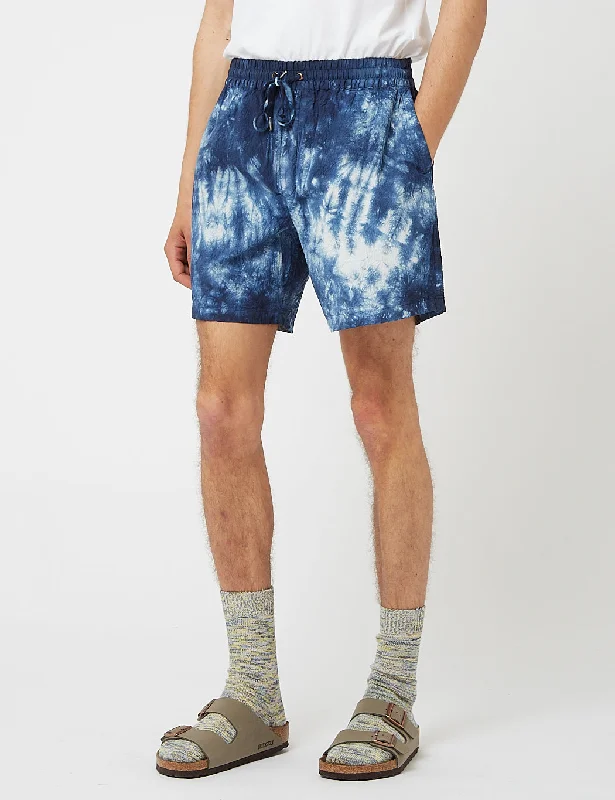 Chic Outfits Bhode Drawstring Tie Dye Shorts (Seersucker) - Navy Blue