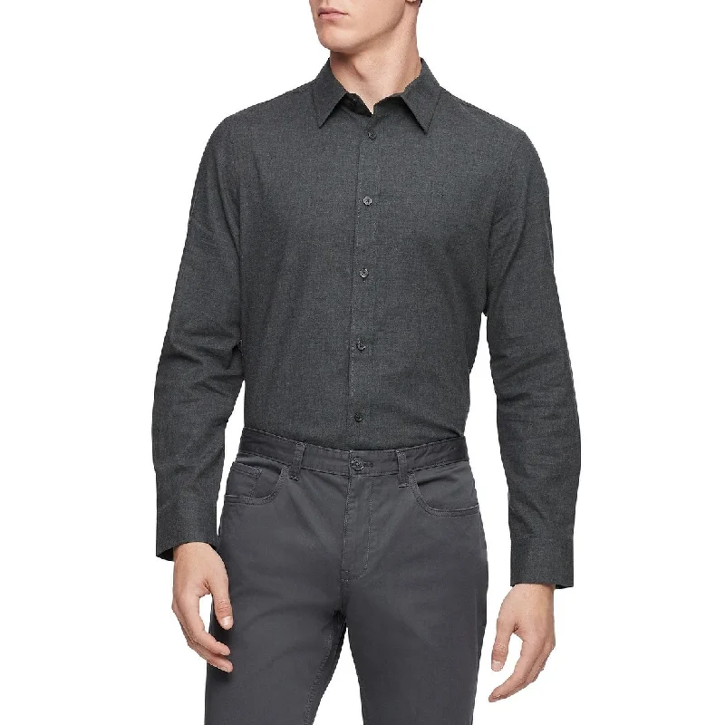 Street Style Calvin Klein Men's Flannel Classic-Fit Shirt Dark Gray Size X-Large