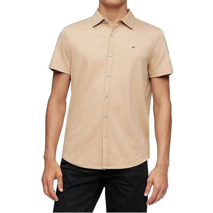 Athletic Gear Calvin Klein Men's Knit Button-Down Short Sleeve Shirt Brown Size Large Athletic Gear Calvin Klein Men's Knit Button-Down Short Sleeve Shirt Brown Size Large