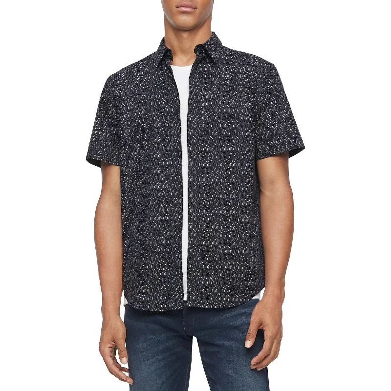 Urban Jackets Calvin Klein Men's Regular-Fit Stretch Geo-Print Shirt Black Size XX-Large Urban Jackets Calvin Klein Men's Regular-Fit Stretch Geo-Print Shirt Black Size XX-Large