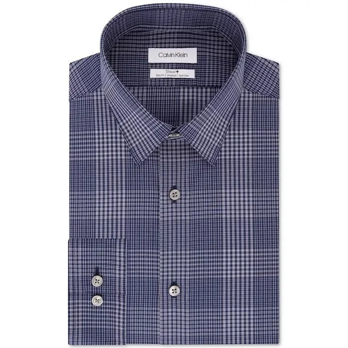 Trendy Apparel Calvin Klein Steel Men's Check Dress Shirt Navy Size 15X34X35