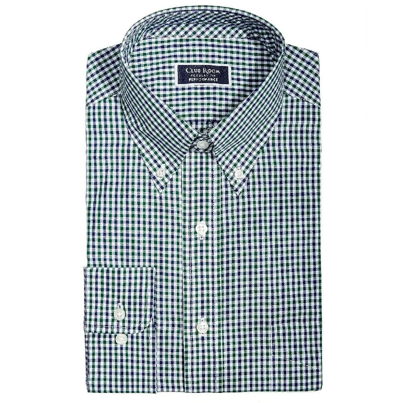 Everyday Look Club Room Men's Classic/Regular Fit Gingham Check Performance Dress Shirt Olive Size 18x36-37 Everyday Look Club Room Men's Classic/Regular Fit Gingham Check Performance Dress Shirt Olive Size 18x36-37