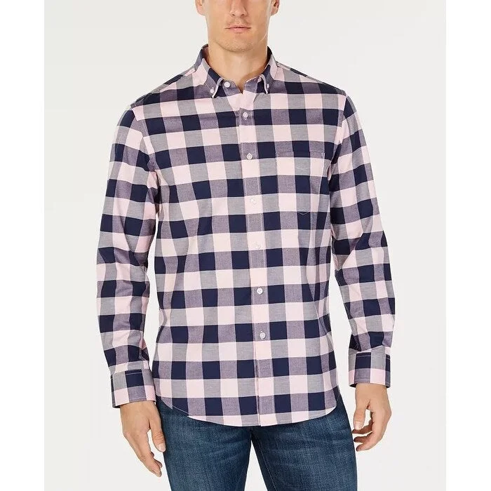 Vintage Style Club Room Men's Herringbone Plaid Pocket Shirt Navy Size Medium