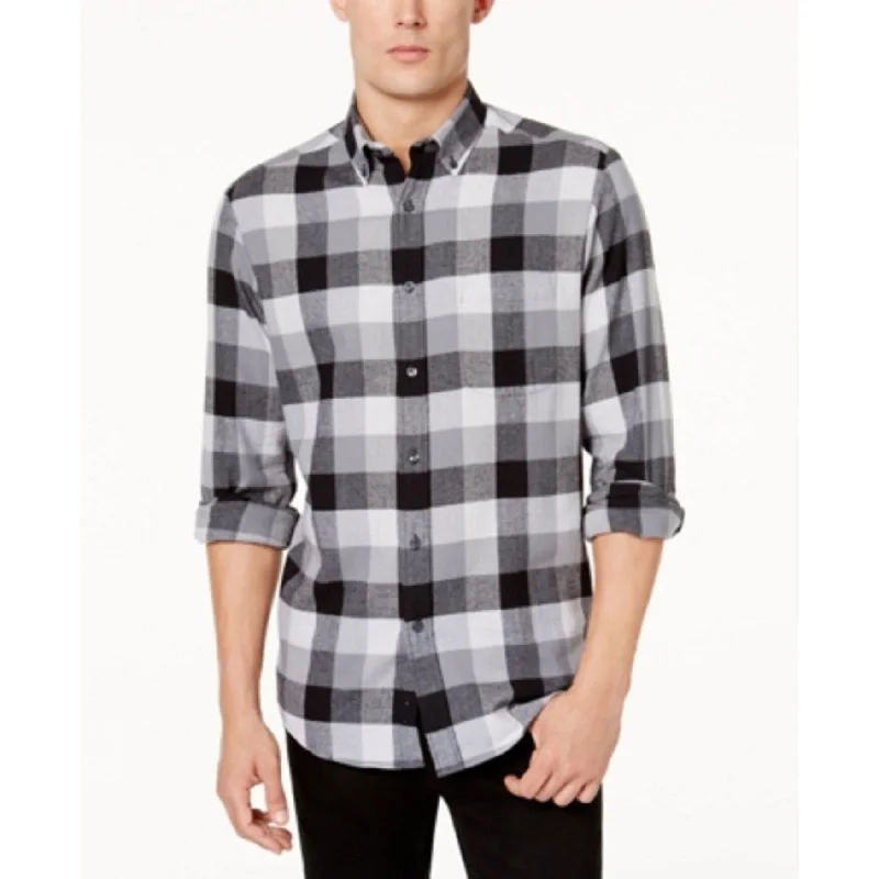 Chic Outfits Club Room Men's Plaid Flannel Shirt Black Size Medium