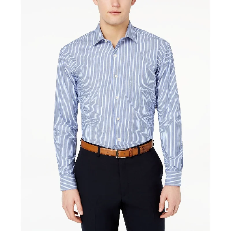 Trendy Look Club Room Men's Regular Fit Stripe Dress Shirt Blue Size 17x32-33