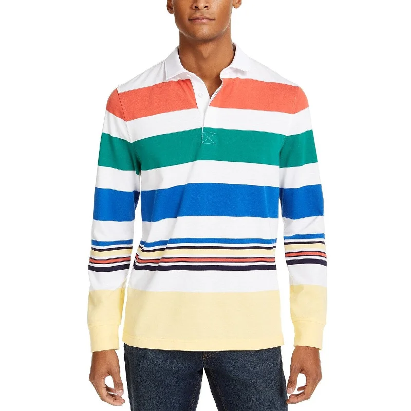 Cool Bottoms Club Room Men's Roadmap Striped Rugby Long Sleeve Shirt Size Large