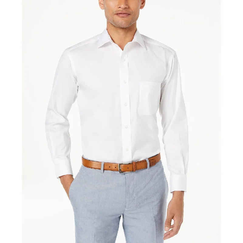 Relaxed Fit Clothing Club Room Men's Solid French Cuff Dress Shirt White Size 34-35