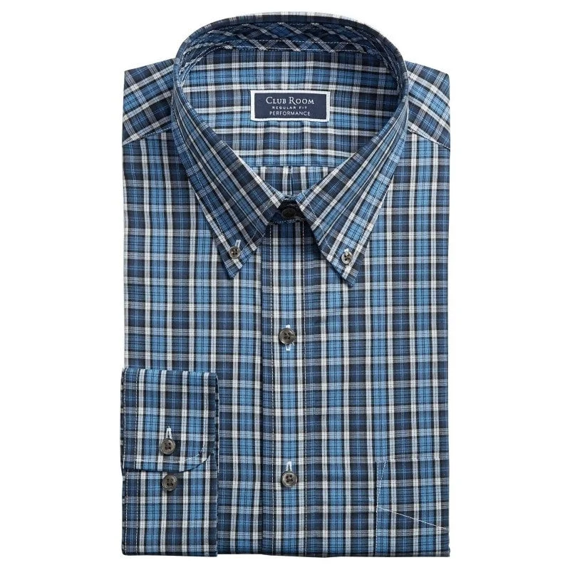 Casual Outerwear Club Room Men's Stretch Blackwatch Tartan Dress Shirt Navy Size 36-37 Casual Outerwear Club Room Men's Stretch Blackwatch Tartan Dress Shirt Navy Size 36-37