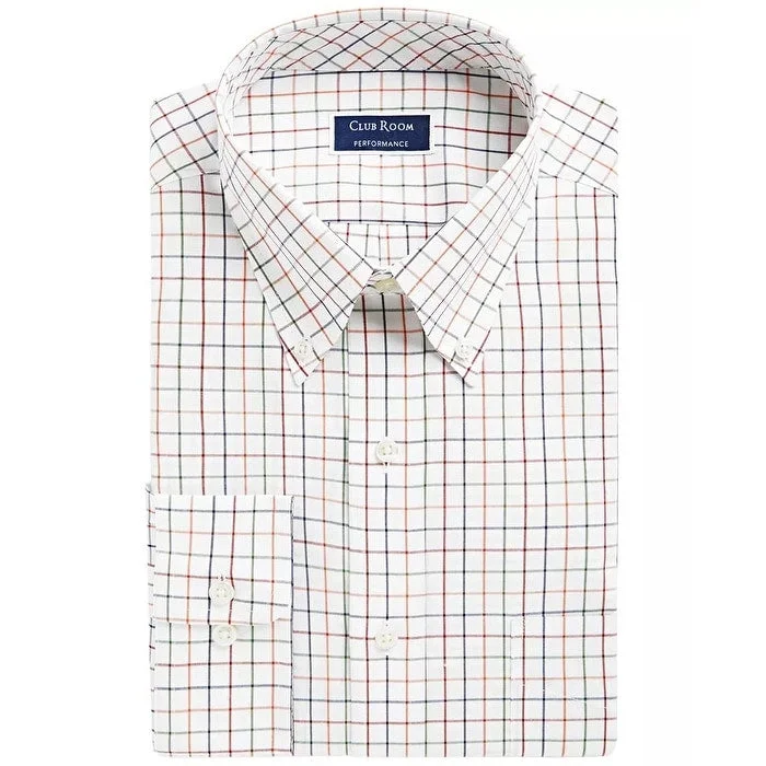 Daily Looks Club Room Men's Stretch Tattersall Dress Shirt White Size 16.5X34-35