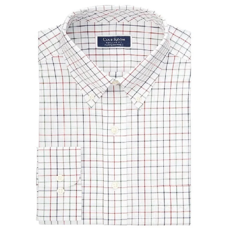 Smart Wear Club Room Men's Tattersall Dress Shirt White Size 18.5x34-35