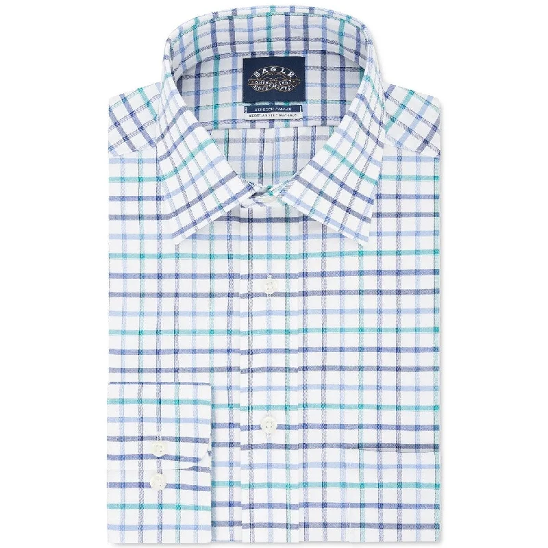 Cool Pieces Eagle Men's Flex Collar Check Dress Shirt Blue Size 17.5X32-33