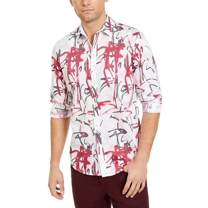 Layered Styles INC International Concepts Men's Heart Printed Shirt White Size S - Small Layered Styles INC International Concepts Men's Heart Printed Shirt White Size S - Small