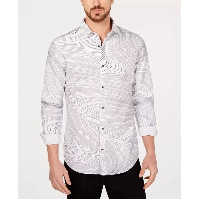 Business Casual INC International Concepts Men's Scribble Cotton Printed Button-Down Shirt White Size 2 Extra Large - XXL Business Casual INC International Concepts Men's Scribble Cotton Printed Button-Down Shirt White Size 2 Extra Large - XXL