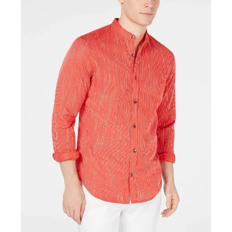 Warm Jackets INC International Concepts Men's Stripe Band-Collar Shirt Red Size XXL - XX-Large Warm Jackets INC International Concepts Men's Stripe Band-Collar Shirt Red Size XXL - XX-Large