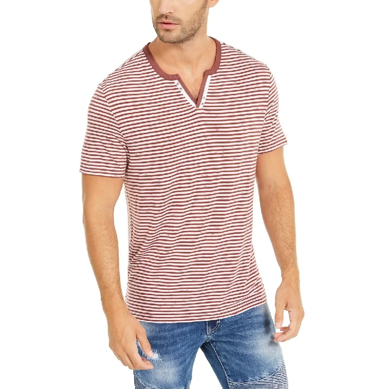 Relaxed T-shirts INC International Concepts Men's Striped Split-Neck T-Shirt Brown Size Large Relaxed T-shirts INC International Concepts Men's Striped Split-Neck T-Shirt Brown Size Large