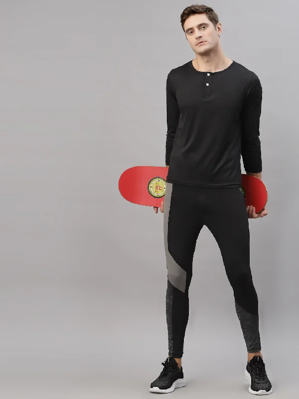 Cool Jackets JUMP USA Men Black Henley Neck Long Sleeves T-Shirt