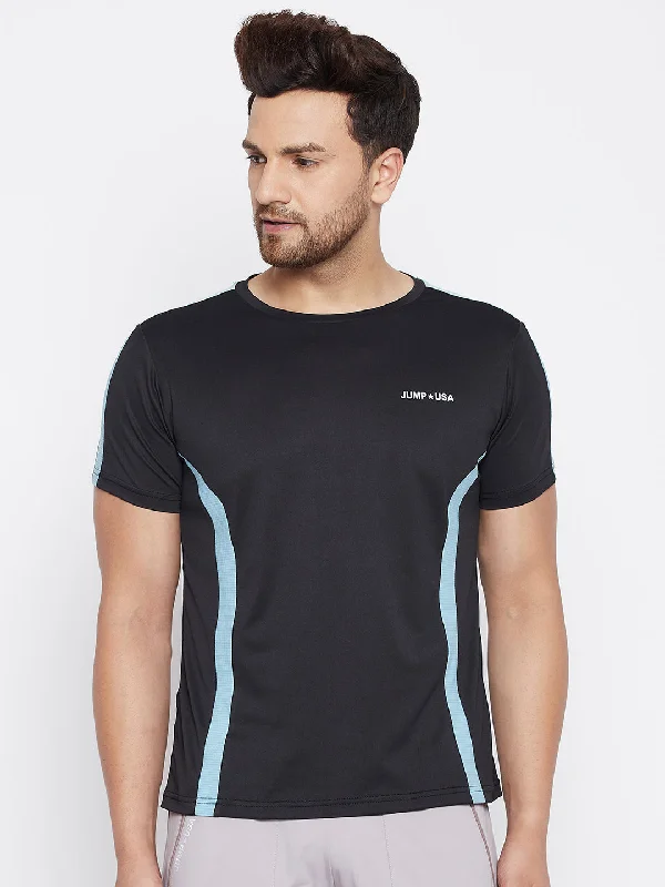 Casual Wear JUMP USA Men Black Sports Round Neck T-shirt