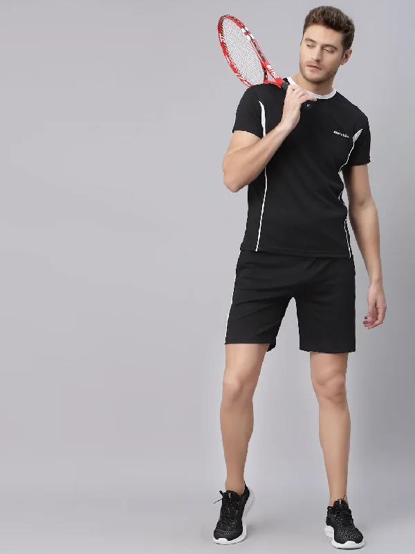 Relaxed Looks JUMP USA Men Black & White Rapid Dry Solid T-Shirt With Shorts