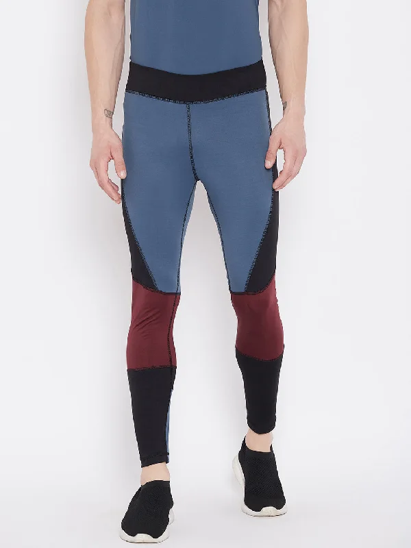 Office Outfits JUMP USA Men Blue Colorblock Active Wear Tights