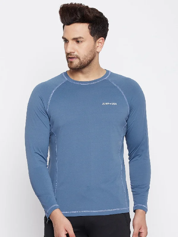 Travel Wear JUMP USA Men Blue Sports Round Neck T-shirt