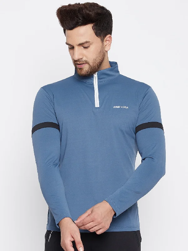 Weekend Gear JUMP USA Men Blue Sports Turtle Neck T-shirt