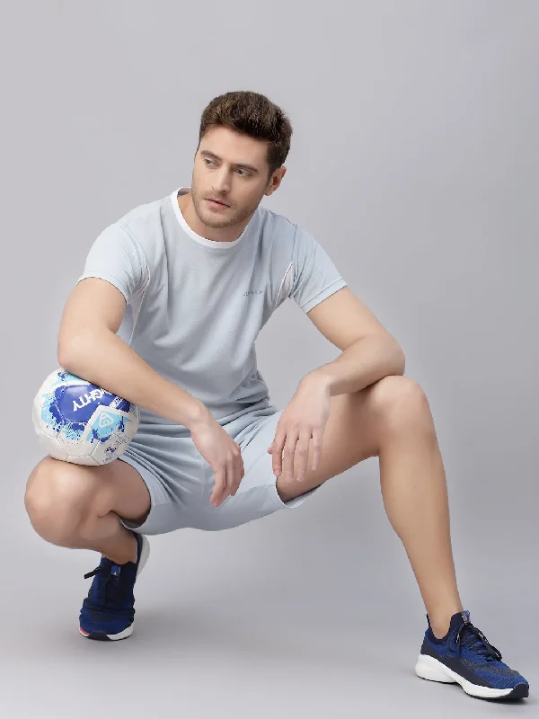 Easygoing Wardrobe JUMP USA Men Glacier Blue & White Rapid Dry Solid T-Shirt With Shorts