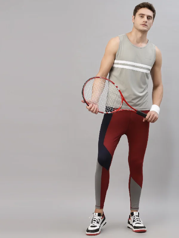 Casual Styles JUMP USA Men Maroon-Navy Blue Rapid Dry-Fit Solid Training Tights
