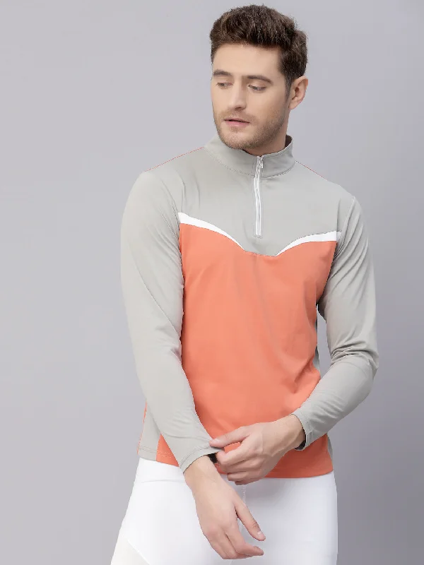 Minimalist Pieces JUMP USA Men's Coral Light Grey Solid Yoga Seamless High Neck T-shirt