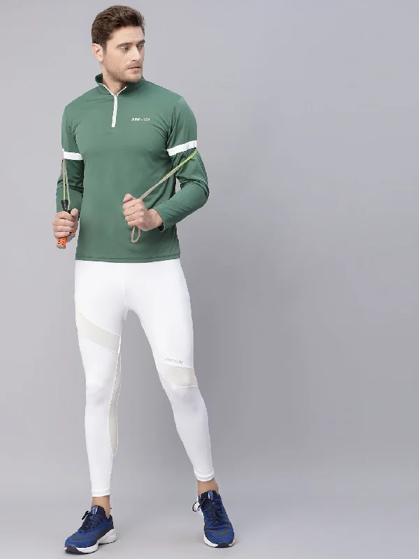 Weekend Styles JUMP USA Men's Green Solid Yoga Seamless High Neck T-Shirt