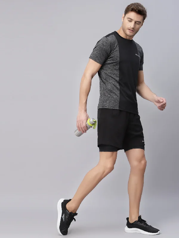 Comfy Tops JUMP USA Men's Grey Black Solid Yoga Seamless Round Neck T-Shirt