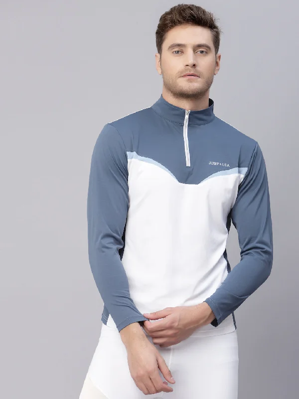 Stylish Jeans JUMP USA Men's White Ensign Blue Solid Yoga Seamless High Neck T-shirt