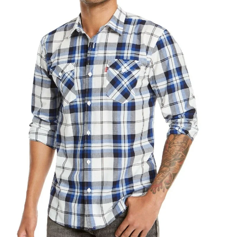 Street Outfit Levi's Men's Clemente Regular-Fit Plaid Shirt White Small