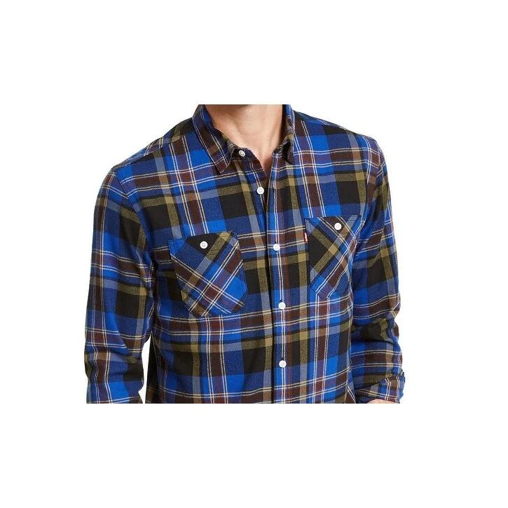 Modern Outfit Levi's Men's Dual Pocket Plaid Flannel Shirt Blue Size Xx Large