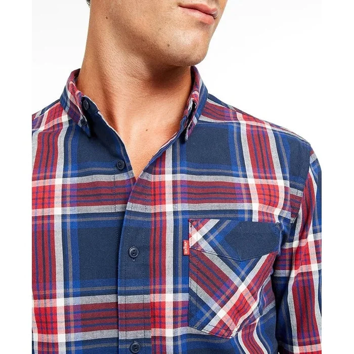 Winter Outfits Levi's Men's Large Plaid Button-Down Shirt Med Blue Size Extra Large