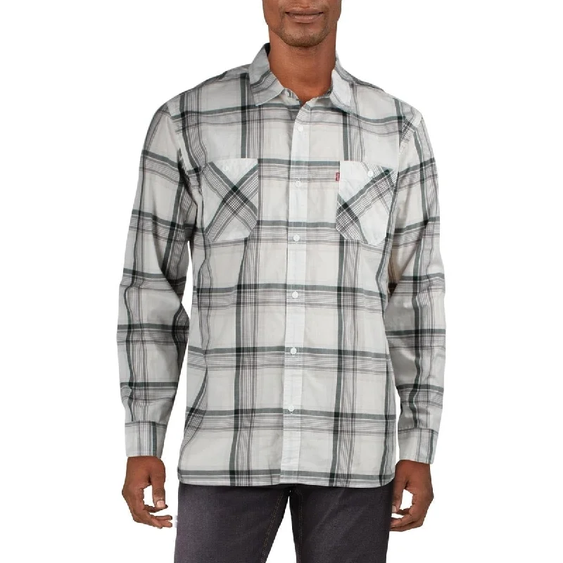 Urban Outfits Levi's Men's Rosa Plaid Collared Button-Down Shirt White Size Medium
