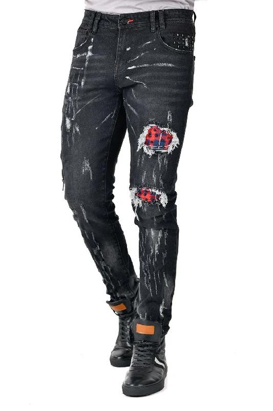 Relaxed Styles plaid patches Jeans