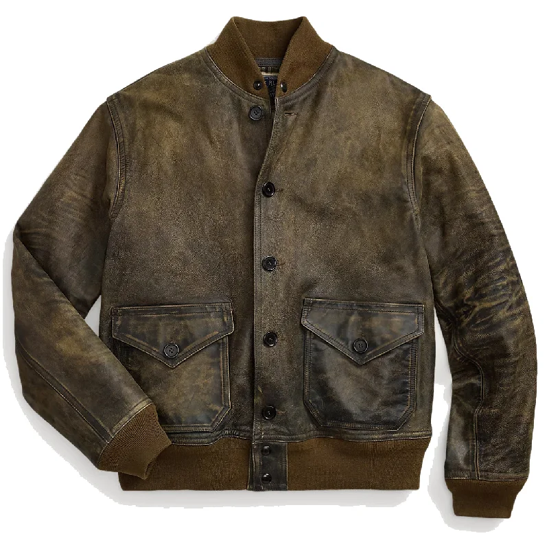 Winter Jackets RRL by Ralph Lauren Indigo Leather Bomber Jacket Vintage Indigo