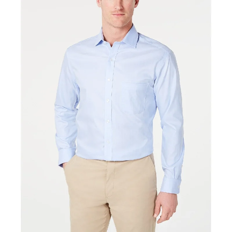 Timeless Wardrobe Tasso Elba Men's Classic/Regular-Fit Non-Iron Mini-Herringbone Supima Ctton Dress Shirt Navy Size 32X33 - 15X32-33"