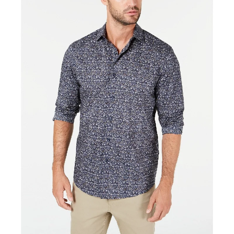 Designer Pieces Tasso Elba Men's Stretch Tapestry Print Shirt Blue Size Small