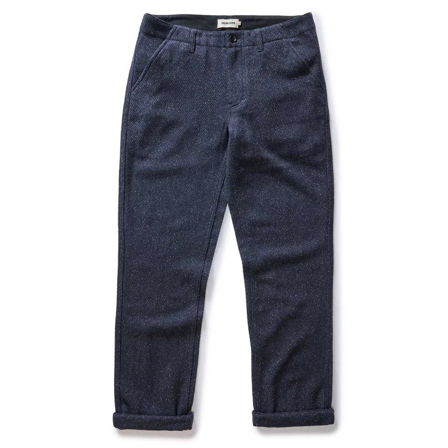 Summer Trends Taylor Stitch Carnegie Pant in Navy Nep Wool