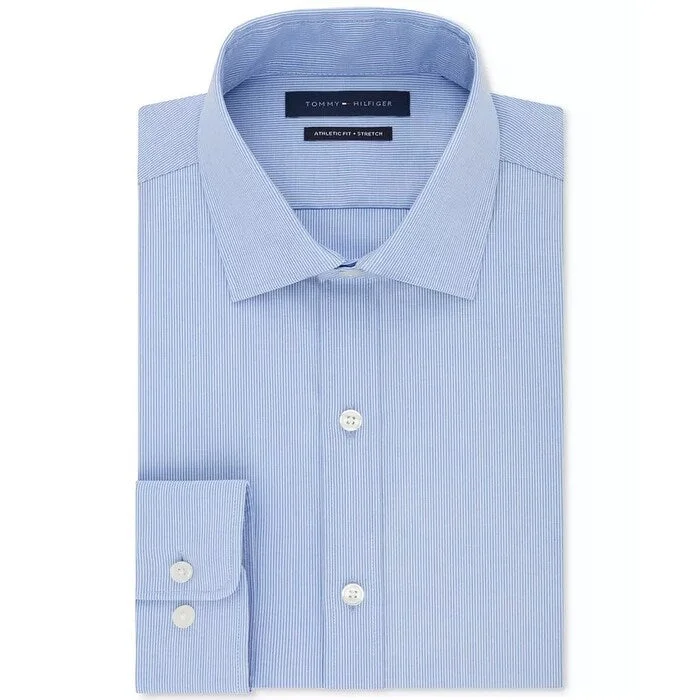 Urban Gear Tommy Hilfiger Men's Flex Collar Stripe Dress Shirt Blue Size 18X34-35