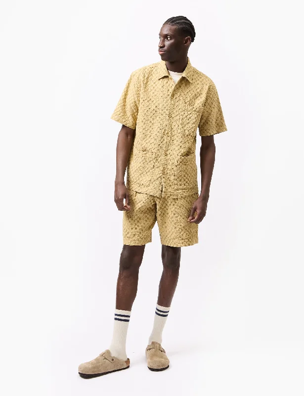 Bold Colors Universal Works Pleated Track Shorts (Dot Waffle) - Camel