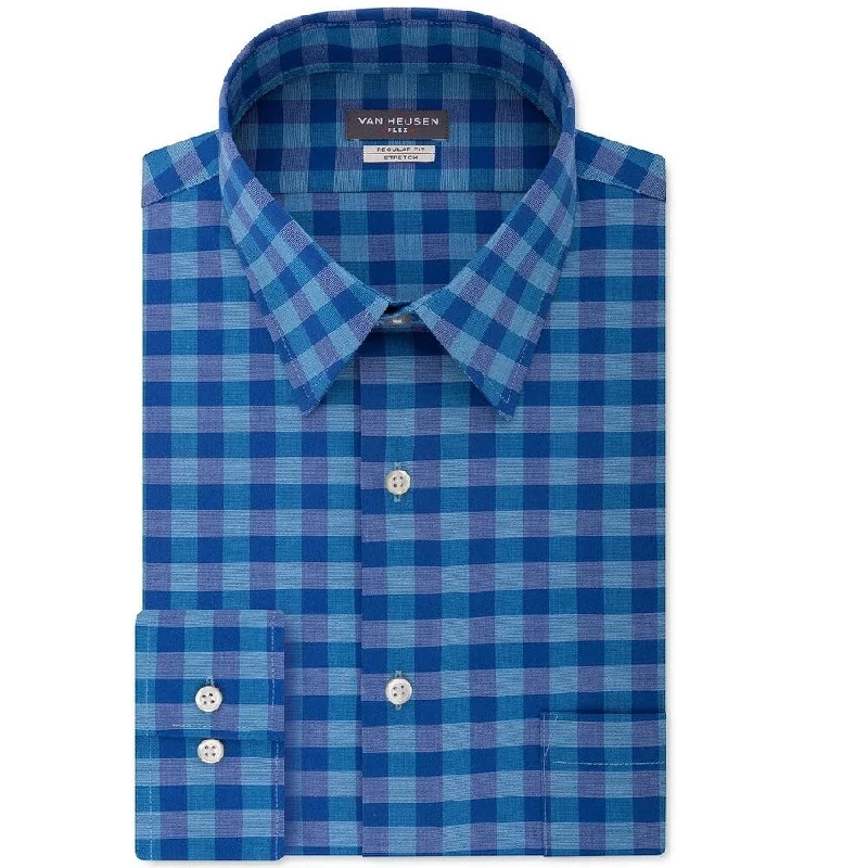 Winter Jackets Van Heusen Men's Collar Check Dress Shirt Aqua Size 17.5-32-33