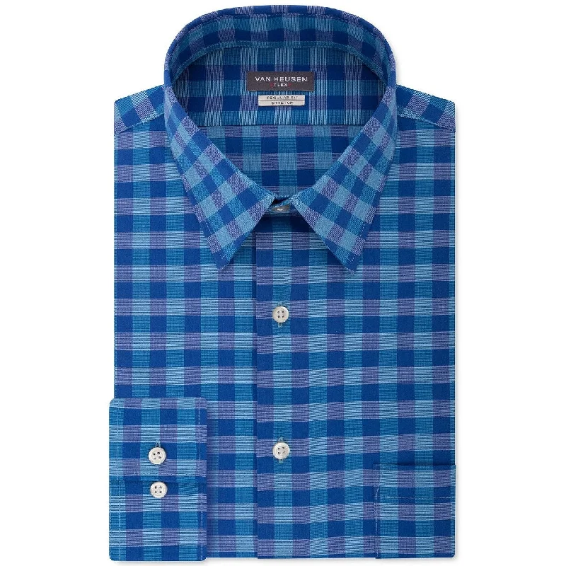 Business Casual Van Heusen Men's Fit Flex Collar Check Dress Shirt Blue Size 18-34-35 Business Casual Van Heusen Men's Fit Flex Collar Check Dress Shirt Blue Size 18-34-35