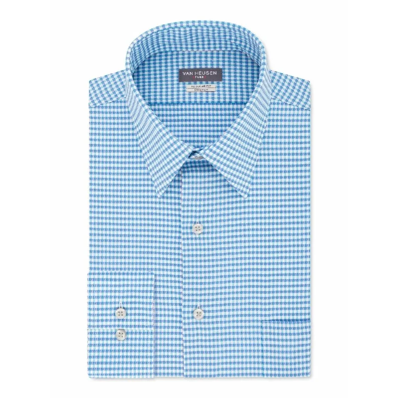 Relaxed T-shirts Van Heusen Men's Regular-Fit Performance Stretch Wrinkle-Free Flex-Collar Check Dress Shirt Blue Size 15.5x34-35 - 15-34-35