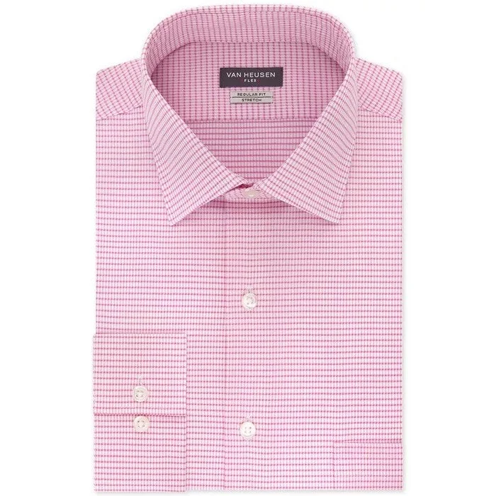 Travel Wear Van Heusen Men's Stretch Flex Print Dress Shirt Pink Size 15X32X33
