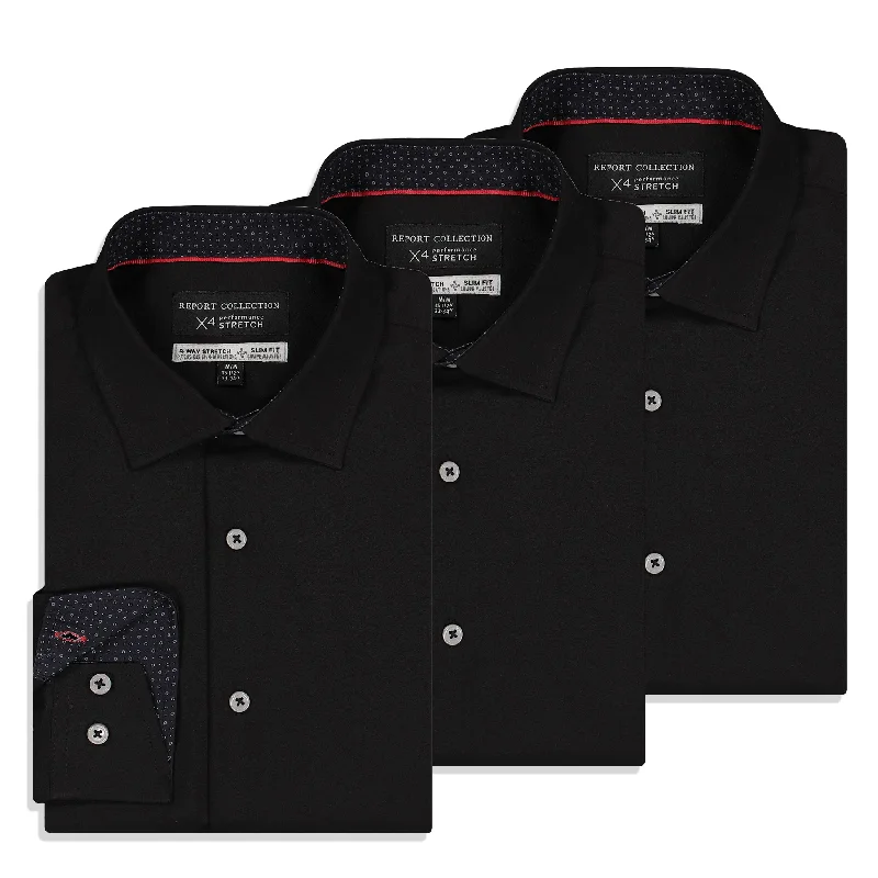 Layered Styles 4-Way Stretch Dress Shirt 3-Pack in Black