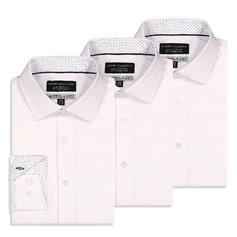 Casual Trousers 4-Way Stretch Dress Shirt 3-Pack in White