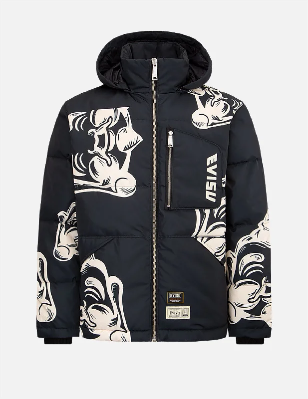 Casual Jackets Allover Godhead Print Down Jacket